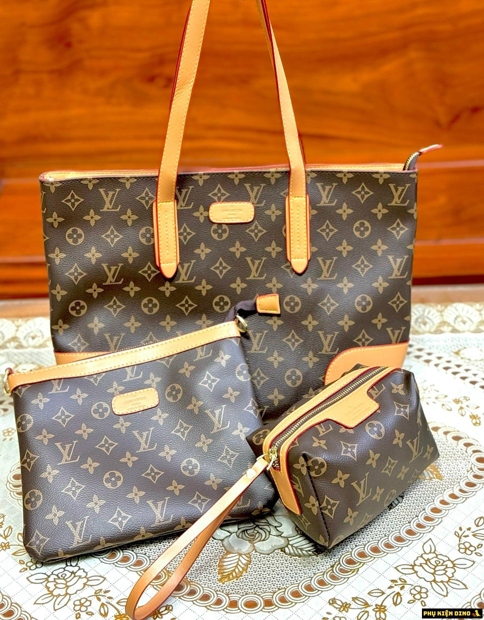 Combo 3 Túi Louis Vuitton LV Nâu Đen Be 5 Túi Louis Vuitton Tote Kèm 2 Ví Màu Nâu