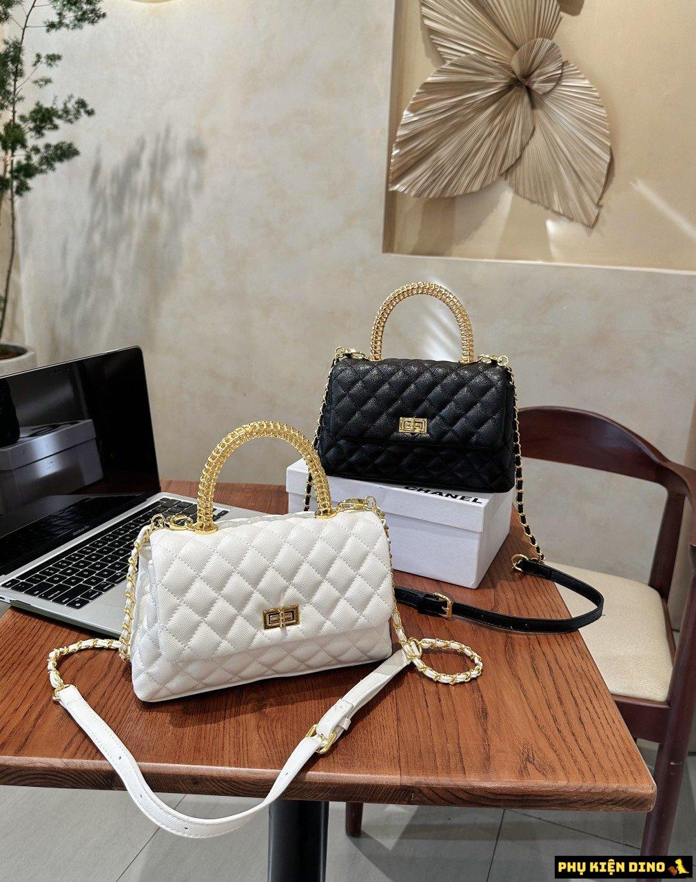 Túi Nữ Chanel Coco 4 Màu Trắng Đen Xám Nâu 2 Túi Nữ Chanel Coco Trắng Đen Quai Vàng
