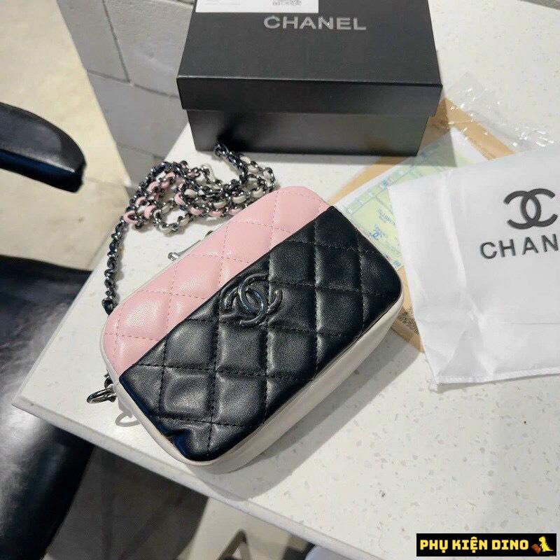 Túi Nữ Chanel Shiny Lambskin Lacquered Metal Black Lilac Ecru Silver