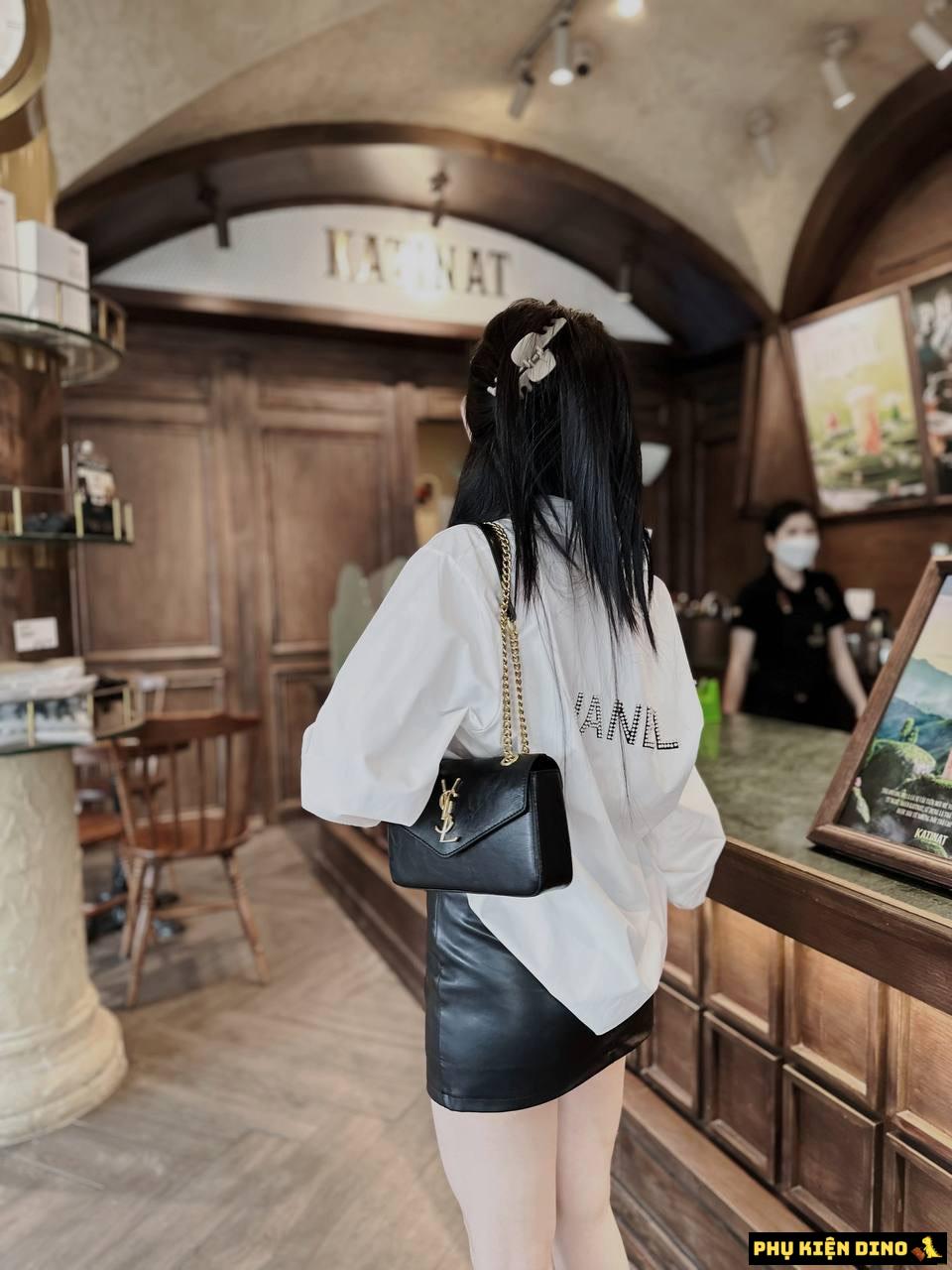 Túi Saint Laurent Calypso Plunged Lambskin Black Brown 734153AACQO1000 9 Túi Nữ YSL Màu Đen