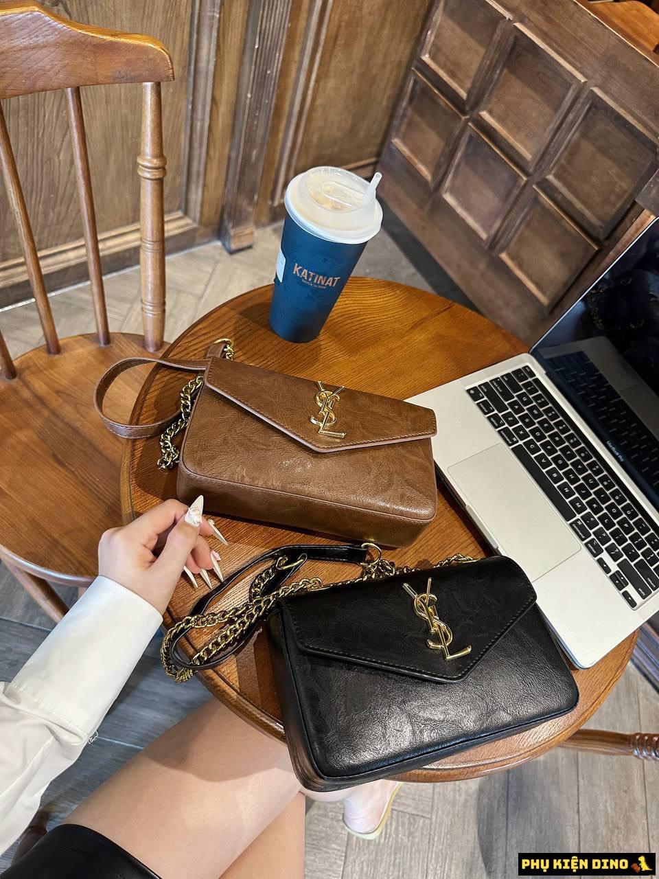 Túi Saint Laurent Calypso Plunged Lambskin Black Brown 734153AACQO1000 8 Túi Nữ YSL Saint Laurent Calypso Leather Black