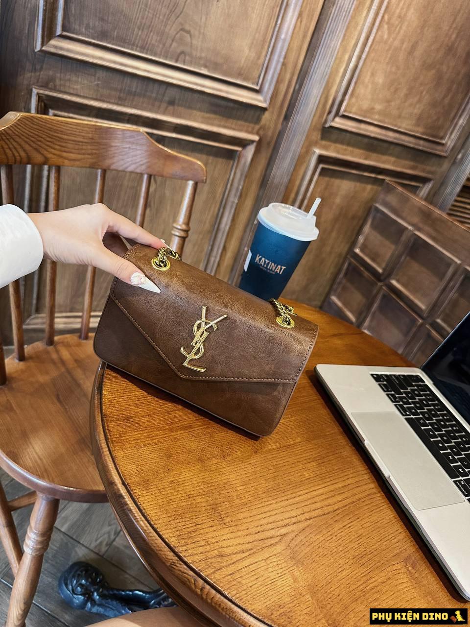 Túi Saint Laurent Calypso Plunged Lambskin Black Brown 734153AACQO1000 7 Túi Nữ YSL Saint Laurent Calypso Leather Brown