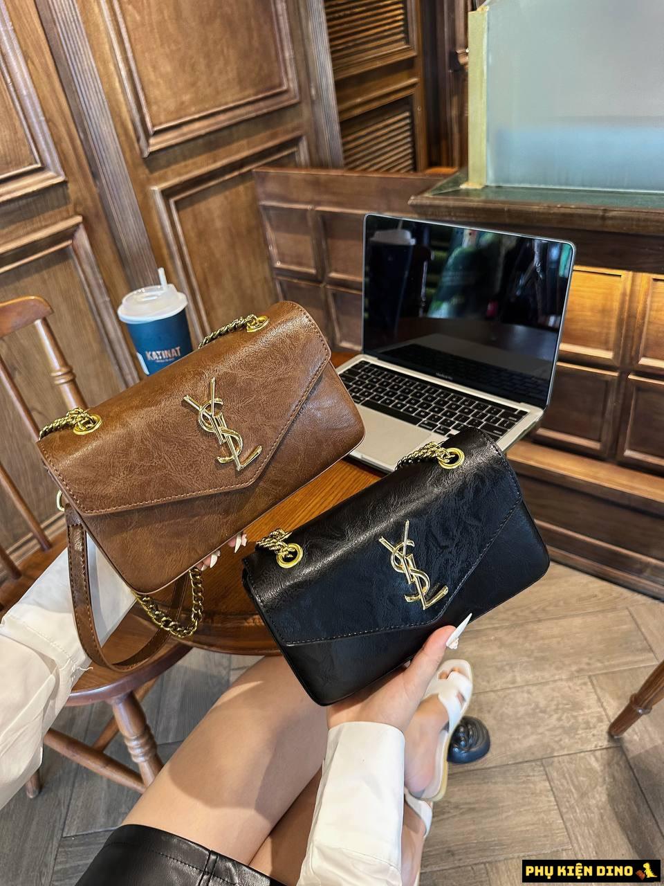 Túi Saint Laurent Calypso Plunged Lambskin Black Brown 734153AACQO1000 6 Túi Nữ YSL Saint Laurent Calypso Leather Màu Đen