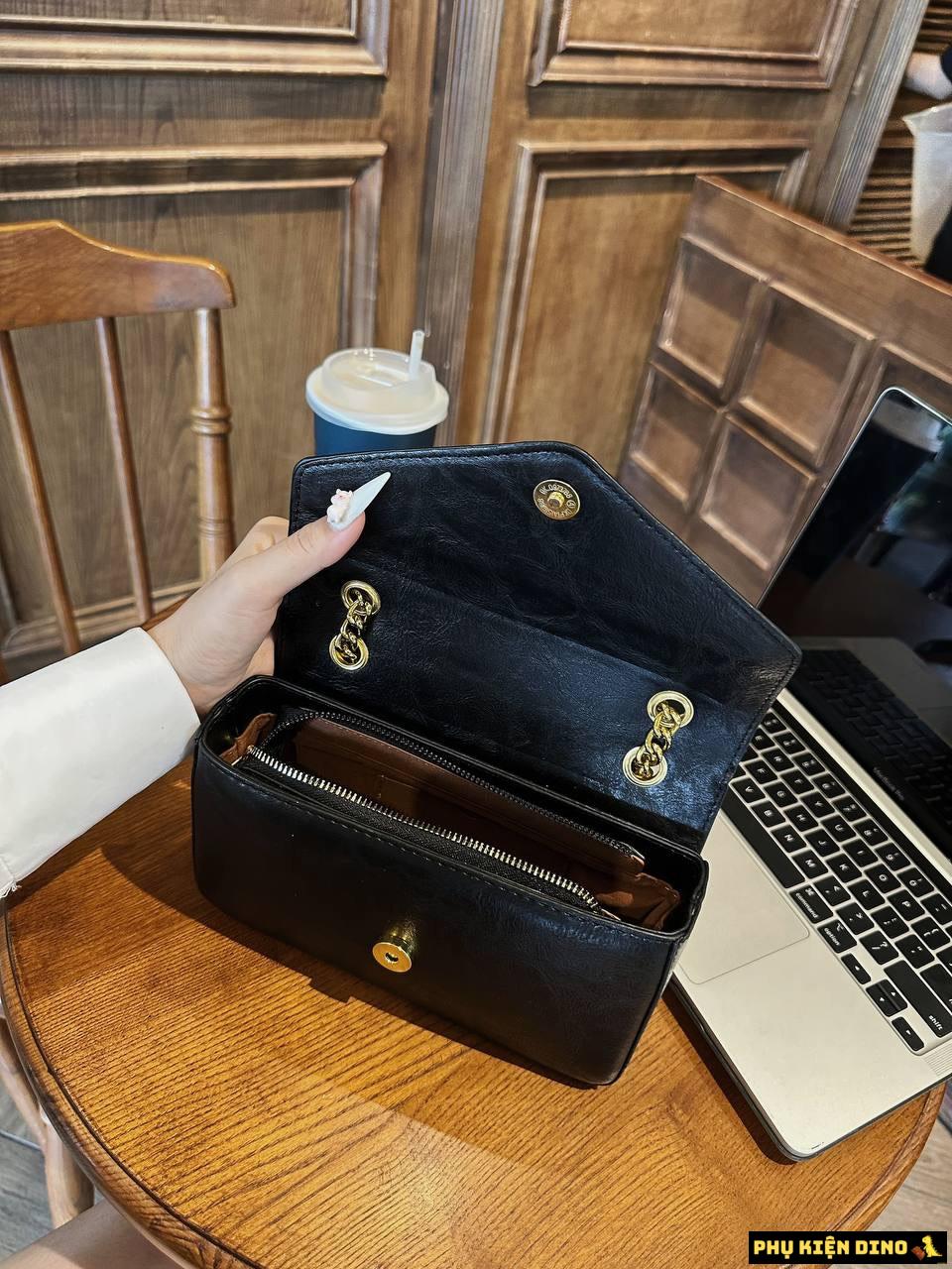 Túi Saint Laurent Calypso Plunged Lambskin Black Brown 734153AACQO1000 4 Túi Nữ YSL Saint Laurent Calypso Leather