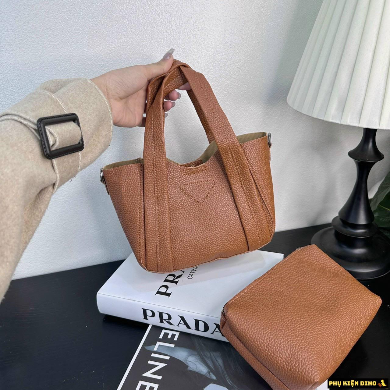 Set Túi Giỏ Xách Mềm Kèm Ví Size 22 Đen Nâu 4 Túi Quai Xách Da Mềm Màu Nâu Kèm Ví Da