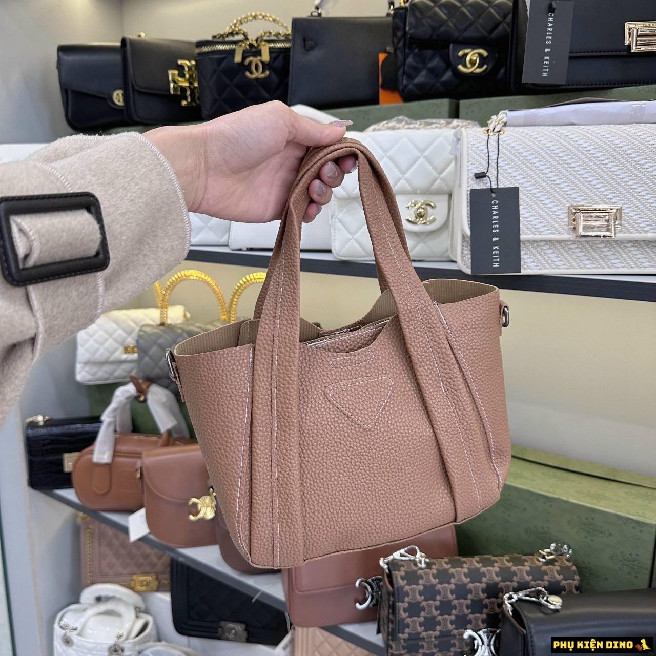 Set Túi Giỏ Xách Mềm Kèm Ví Size 22 Đen Nâu 3 Túi Quai Xách Da Mềm Màu Nâu Nhạt