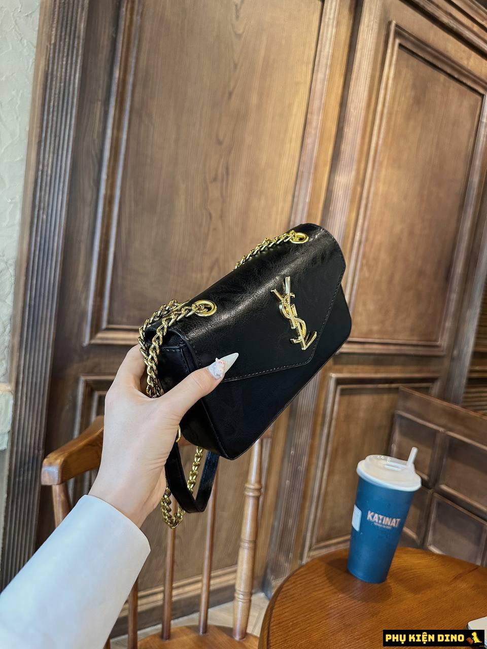 Túi Saint Laurent Calypso Plunged Lambskin Black Brown 734153AACQO1000 3 Túi Saint Laurent Calypso Leather Black