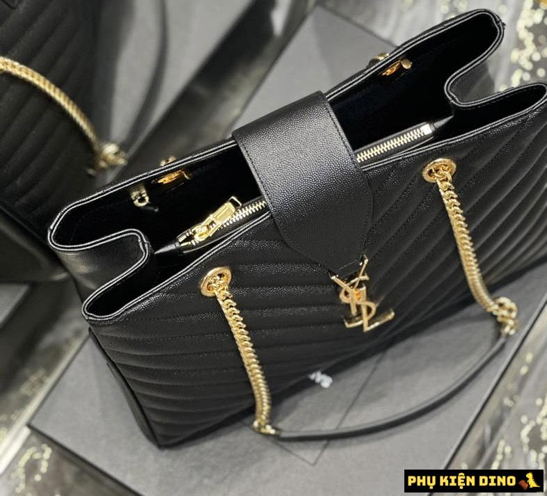 Túi Nữ Saint Laurent YSL Black Matelasse Leather Cassandre 8 Túi Saint Laurent YSL V Quilting Chain Lớn Màu Đen