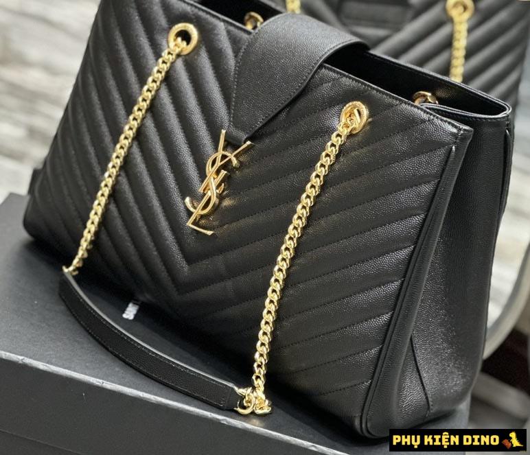 Túi Nữ Saint Laurent YSL Black Matelasse Leather Cassandre 5 Túi Saint Laurent YSL V Quilting Chain Shoulder Tote Bag