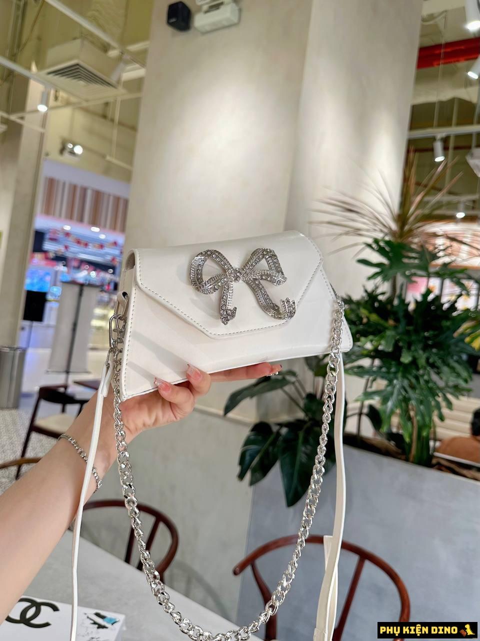 Túi Đeo Vai Nữ Self Portrait Bow Mini Nơ Đính Đá 12 Túi Self Portrait Mini Màu Trắng