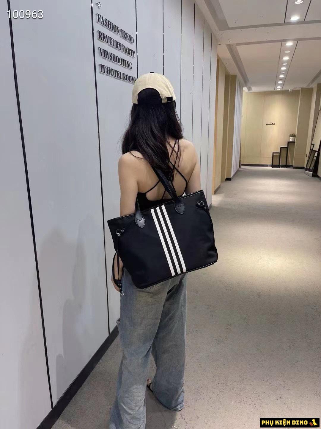Túi Tote Vải Chống Nước Size To Trắng Đen 2 Túi Tote Đen Sọc Trắng