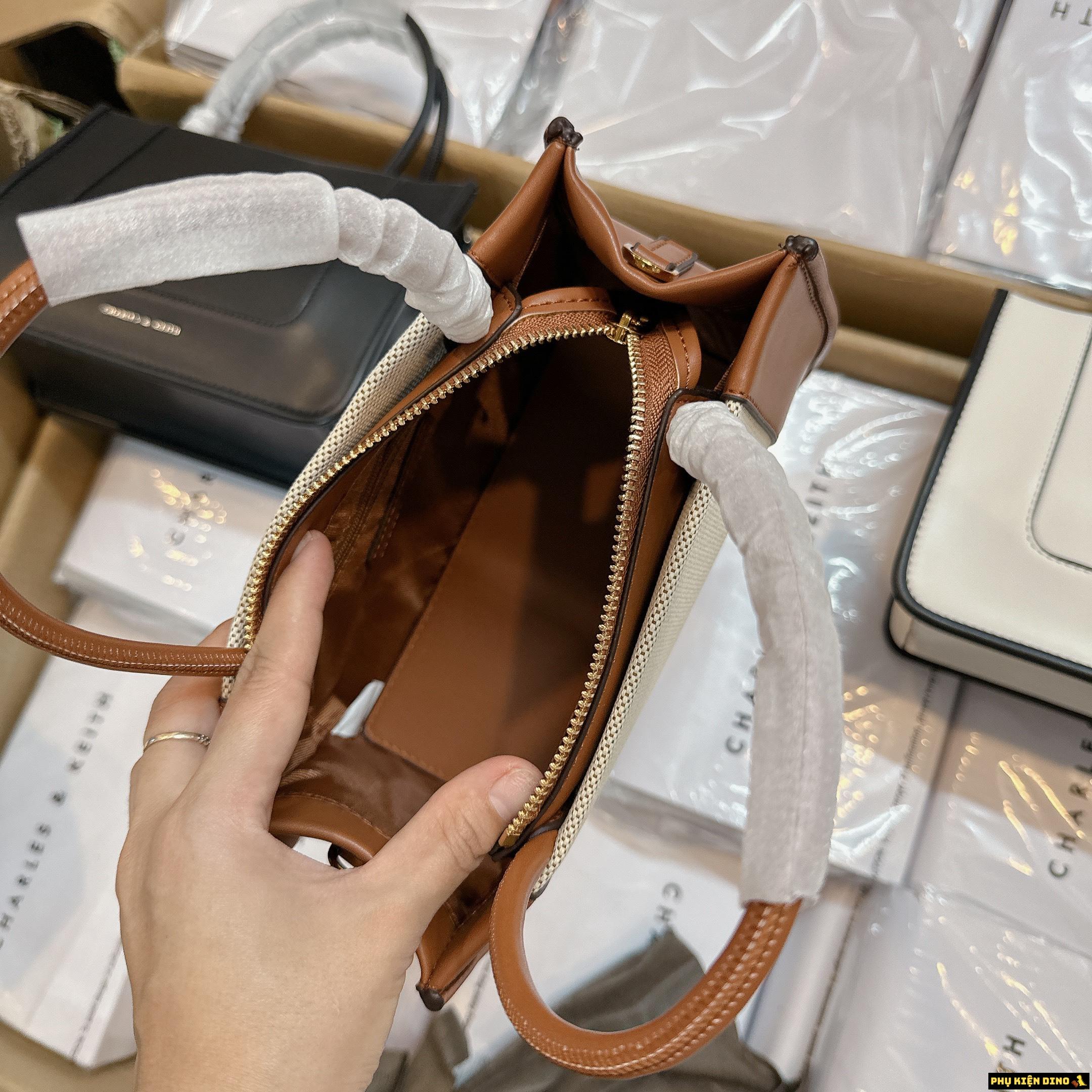 Túi Charles & Keith CNK Tote Daylla Đen Trắng Nâu 3 Túi Tote Mini Daylla Nâu Kem