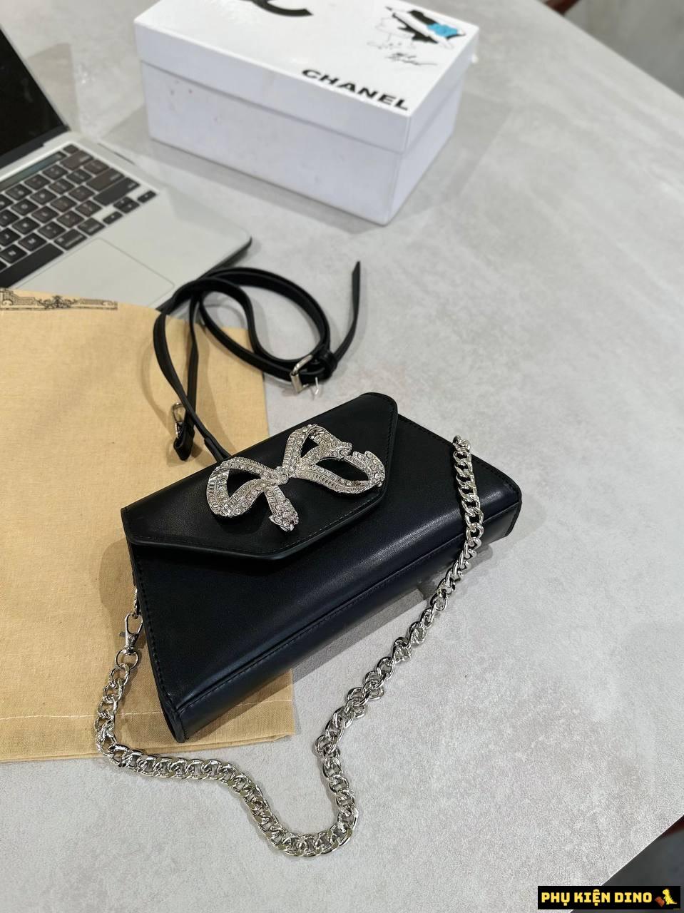 Túi Đeo Vai Nữ Self Portrait Bow Mini Nơ Đính Đá 11 Túi Xách Nơ Đính Đá Màu Đen