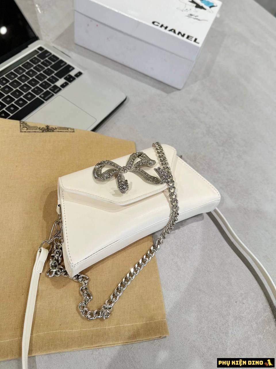 Túi Đeo Vai Nữ Self Portrait Bow Mini Nơ Đính Đá 9 Túi Xách Self Portrait Bow Detail Mini Shoulder Bag Màu Trắng