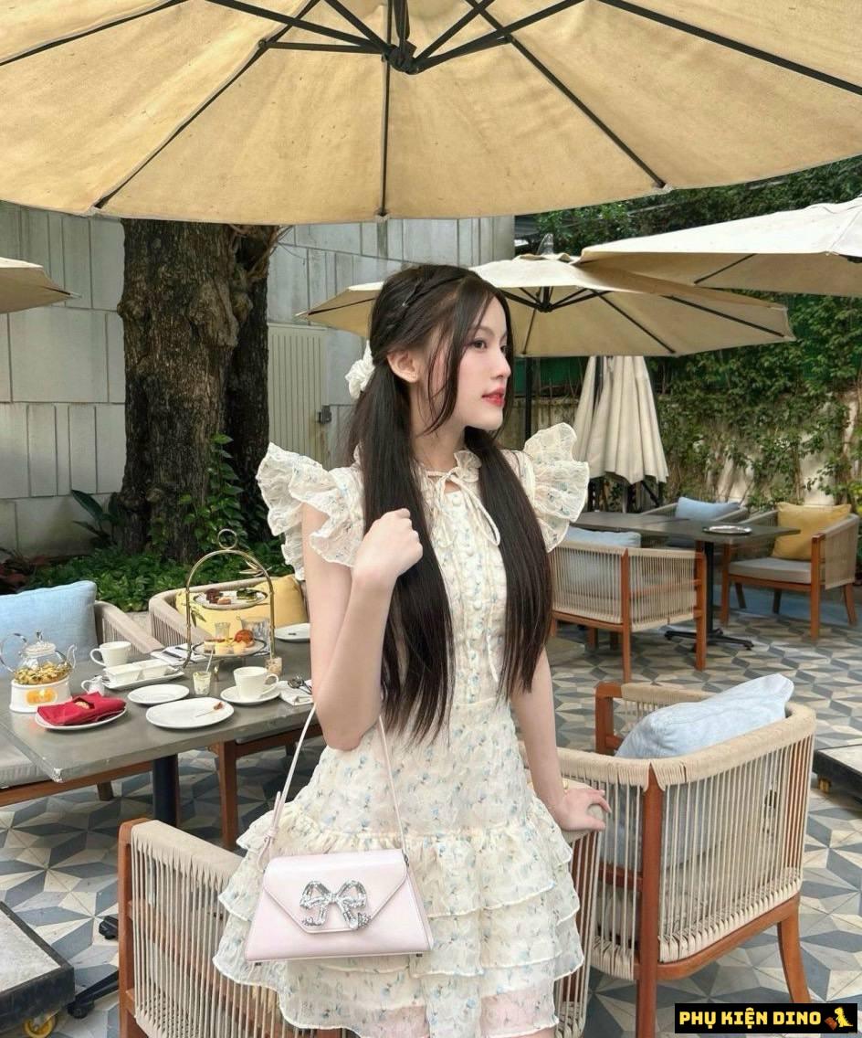 Túi Đeo Vai Nữ Self Portrait Bow Mini Nơ Đính Đá 5 Túi Xách Self Portrait Mini White