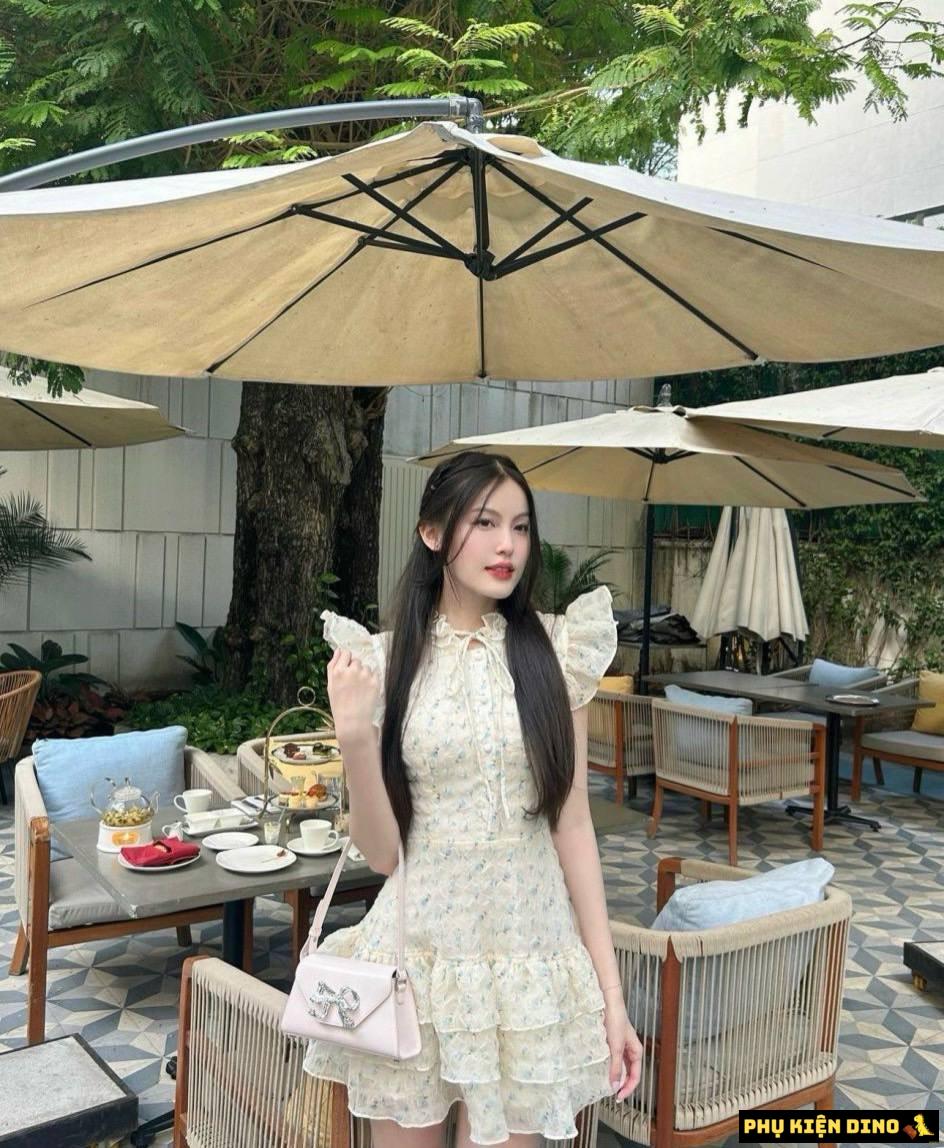 Túi Đeo Vai Nữ Self Portrait Bow Mini Nơ Đính Đá 2 Túi Xách Self Portrait