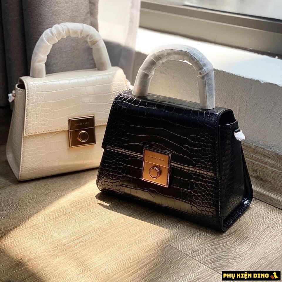 Túi Xách Tay Charles & Keith CNK Trắng Đen 1 Túi Xách Tay Charles & Keith CNK Size 22 Khóa Gạt