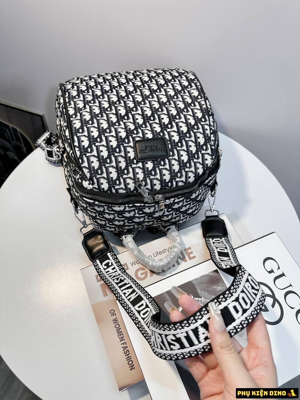 Balo Da Dior Trắng Đen Họa Tiết 9 Balo Da Dior White Black