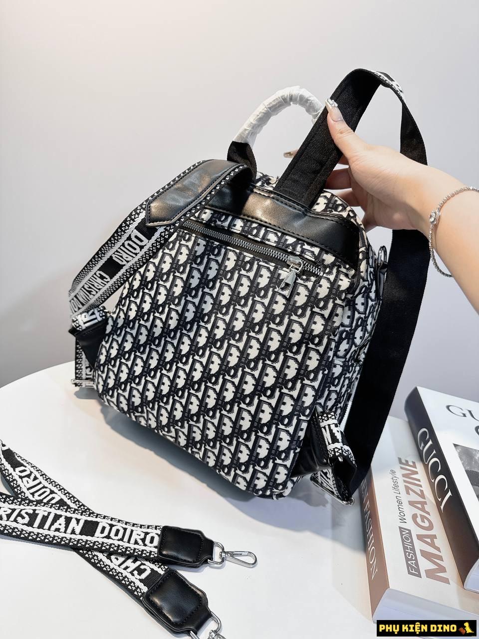 Balo Da Dior Trắng Đen Họa Tiết 8 Balo Dior Black White