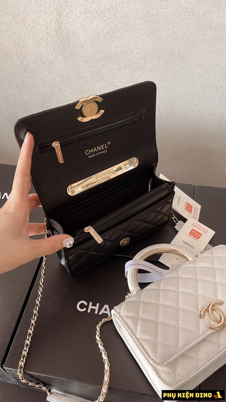 Túi Chanel Quai Kiềng 2 Màu Trắng Đen Fullbox Nam Châm 10 Bên Trong Túi Chanel Quai Kiềng 2 Màu Trắng Đen