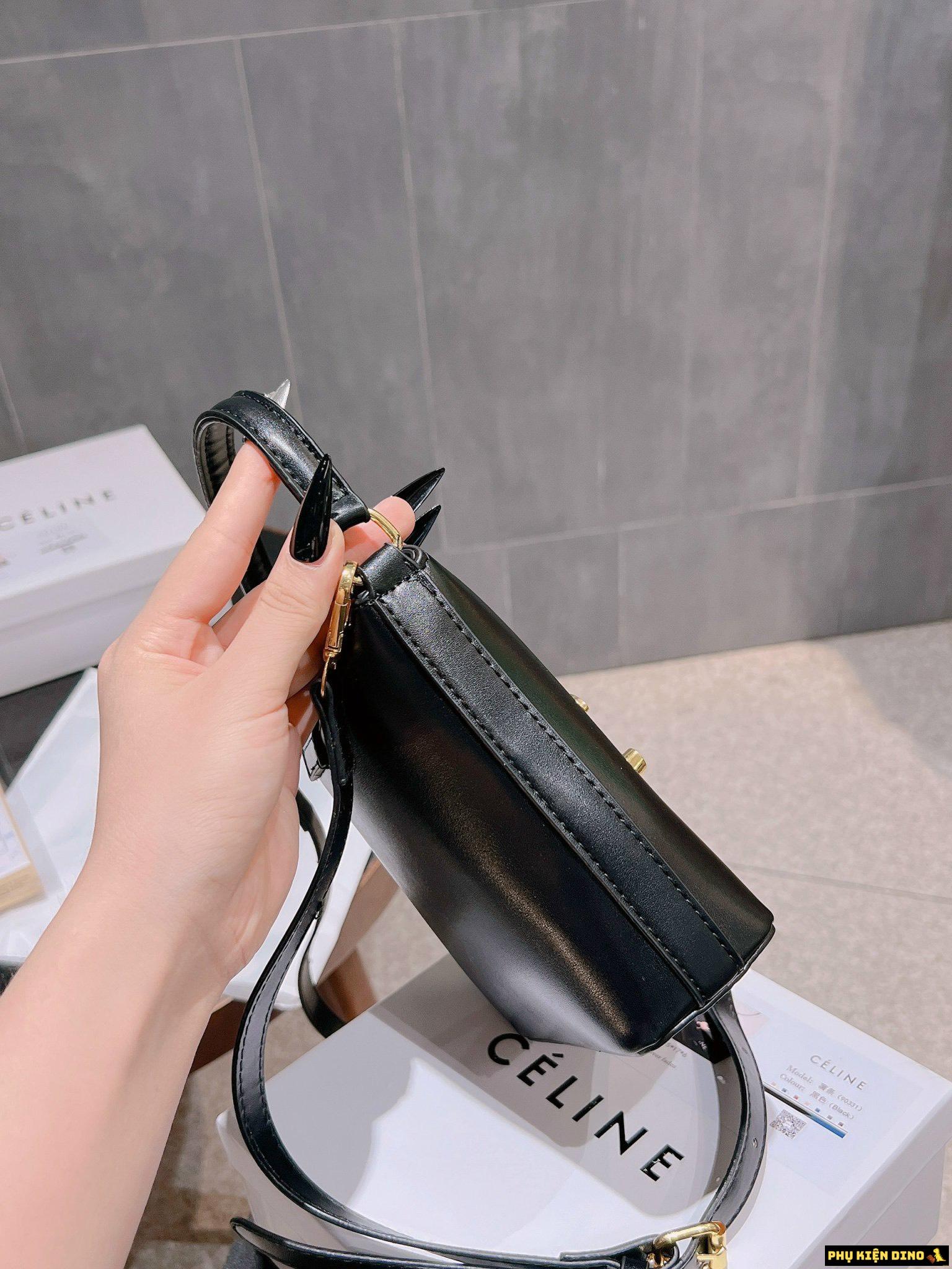 Túi Celine Triomphe Calfskinlight Stone White Black Size 17 10 Túi Celine Black Szie 17