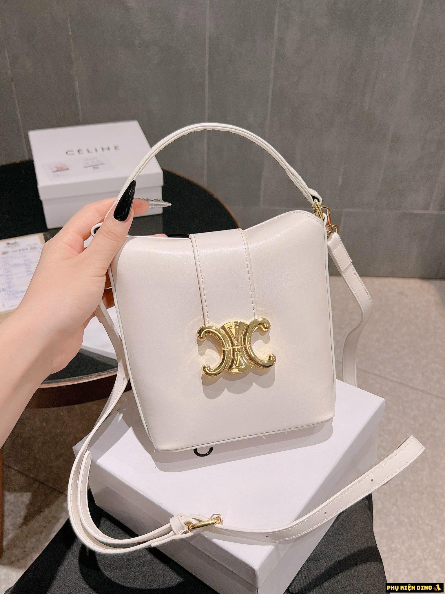 Túi Celine Triomphe Calfskinlight Stone White Black Size 17 9 Túi Celine Màu Trắng