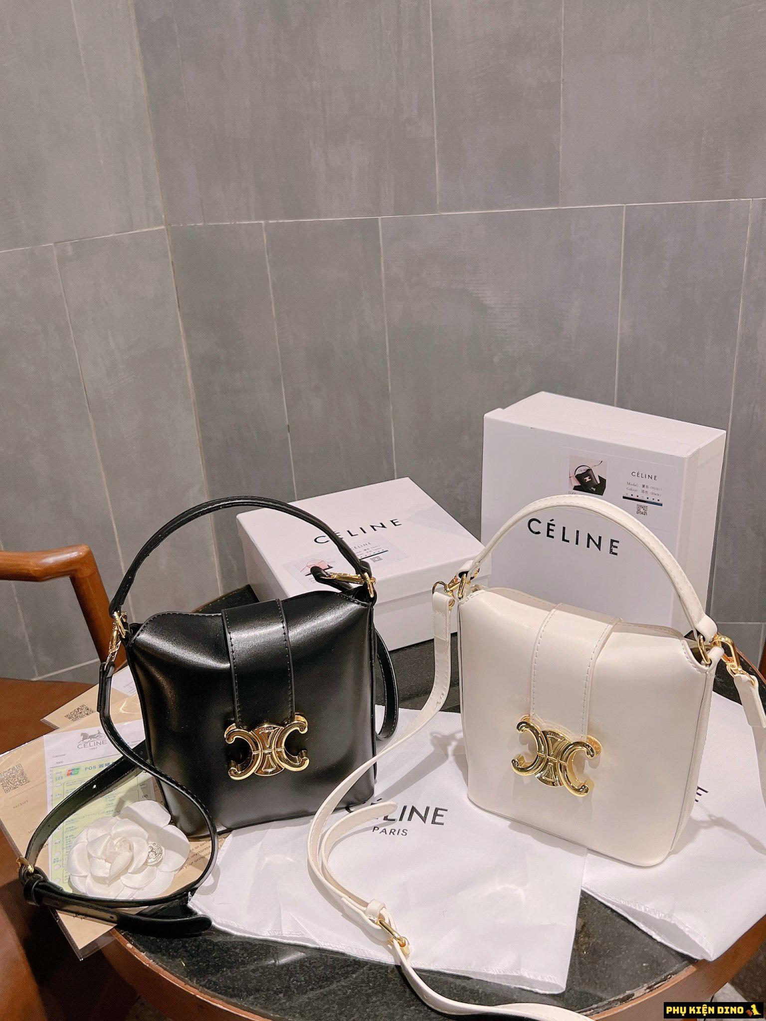 Túi Celine Triomphe Calfskinlight Stone White Black Size 17 8 Túi Celine Mini Bucket Triomphe Calfskinlight Stone White Black