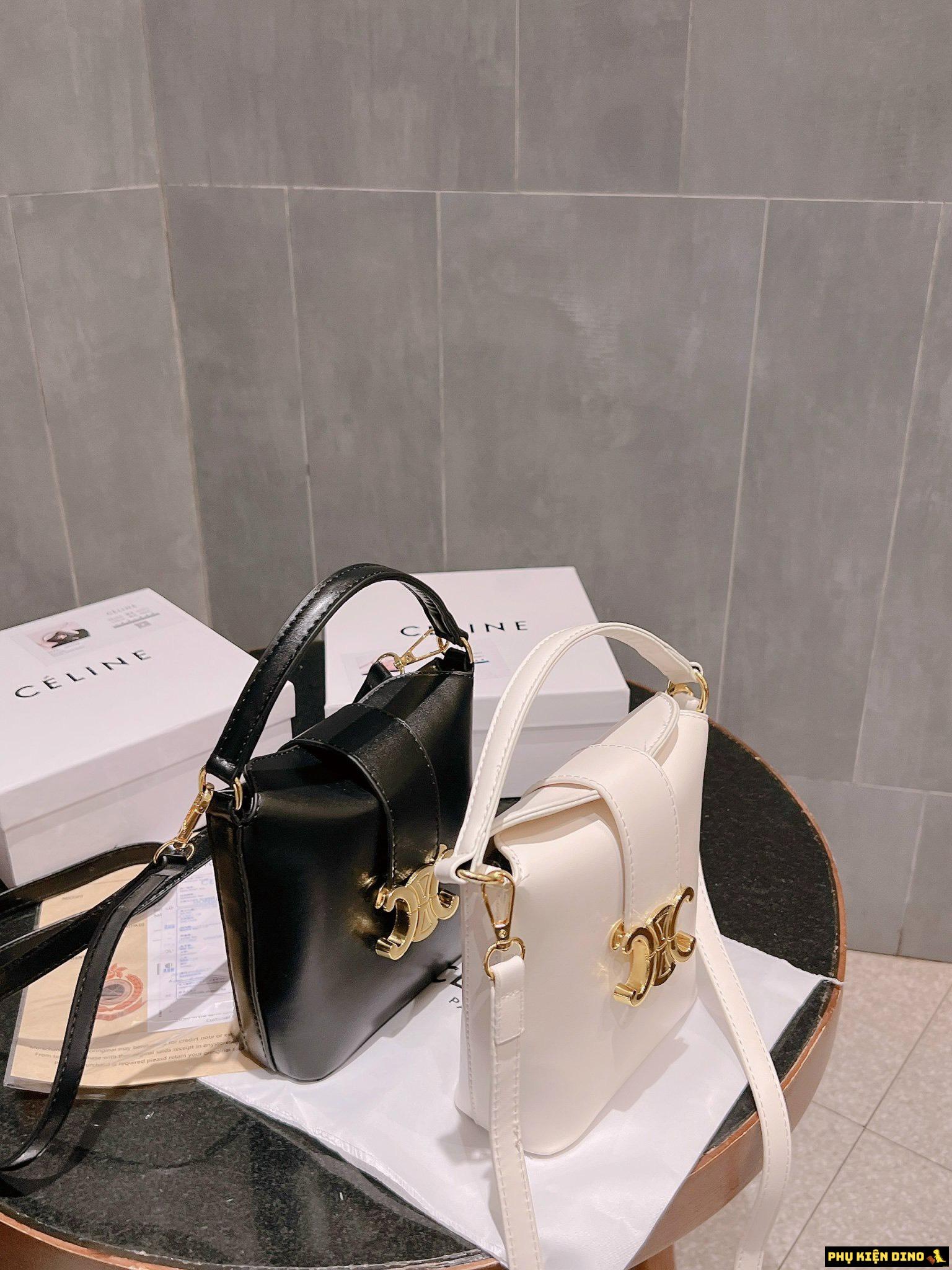 Túi Celine Triomphe Calfskinlight Stone White Black Size 17 5 Túi Celine Trắng Đen Size 17