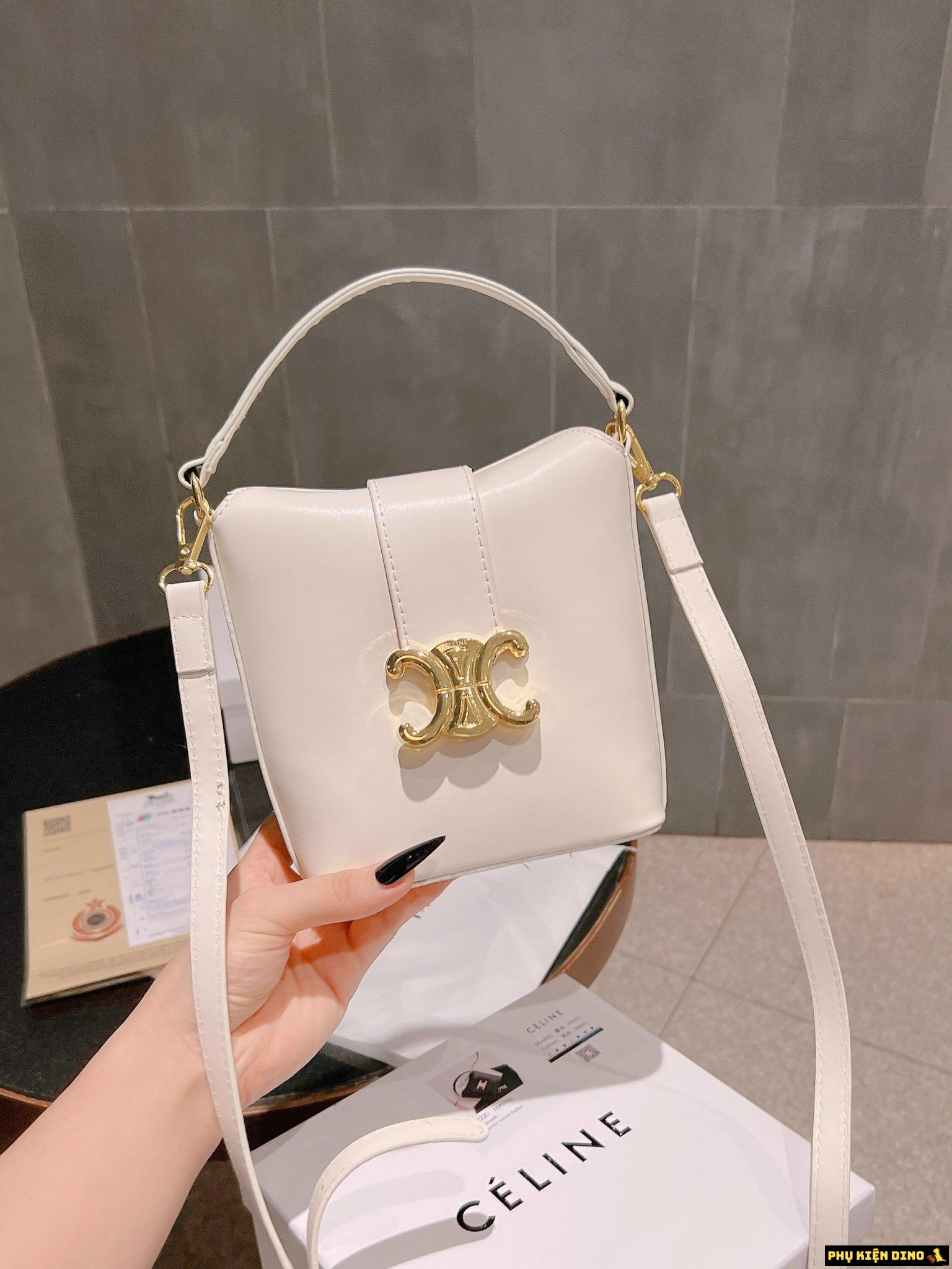 Túi Celine Triomphe Calfskinlight Stone White Black Size 17 3 Túi Celine Triomphe Calfskinlight Màu Trắng