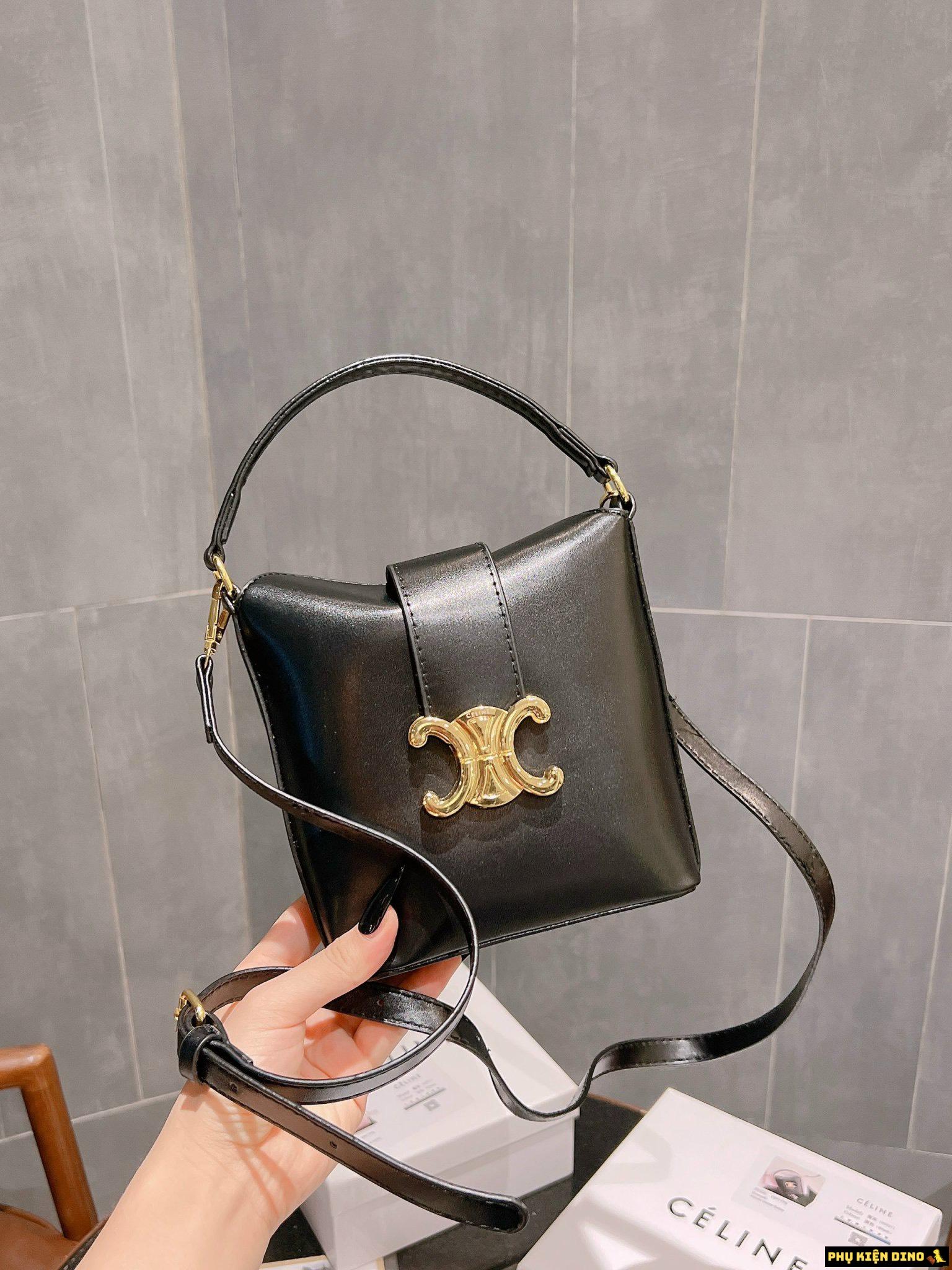 Túi Celine Triomphe Calfskinlight Stone White Black Size 17 2 Túi Celine Triomphe Calfskinlight Stone Màu Đen