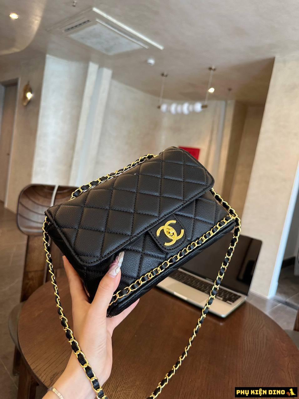 Túi Xách Tay Chanel Viền Xích Đáy Khóa Vàng Size 22 10 Túi Chanel Black Viền Xích Đáy
