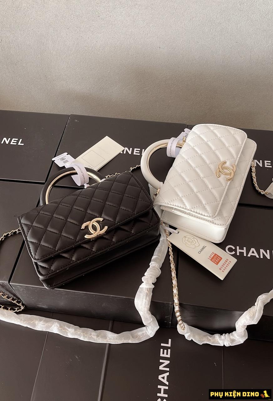 Túi Chanel Quai Kiềng 2 Màu Trắng Đen Fullbox Nam Châm 9 Túi Chanel Black White Quai Kiềng