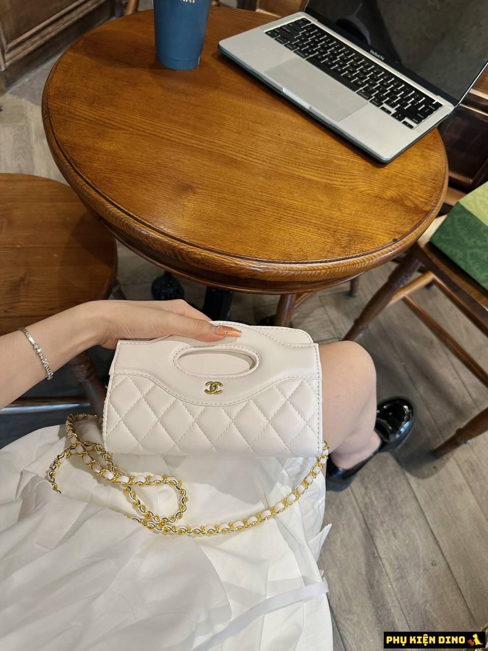 Túi Chanel Katun Black White Trắng Đen Size 20 2 Túi Chanel Katun White Trắng