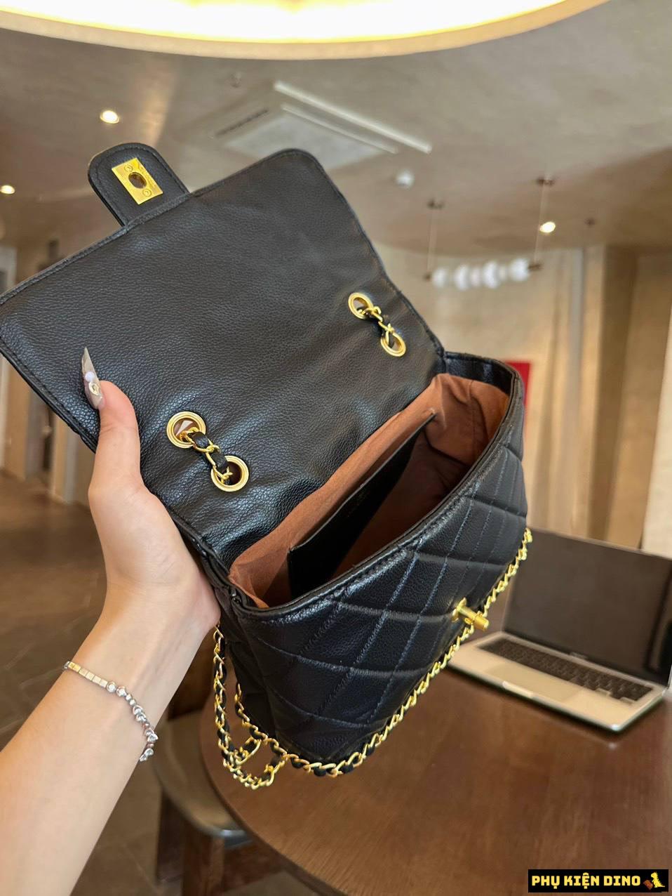 Túi Xách Tay Chanel Viền Xích Đáy Khóa Vàng Size 22 8 Túi Chanel Khóa Vàng Viền Xích Đáy