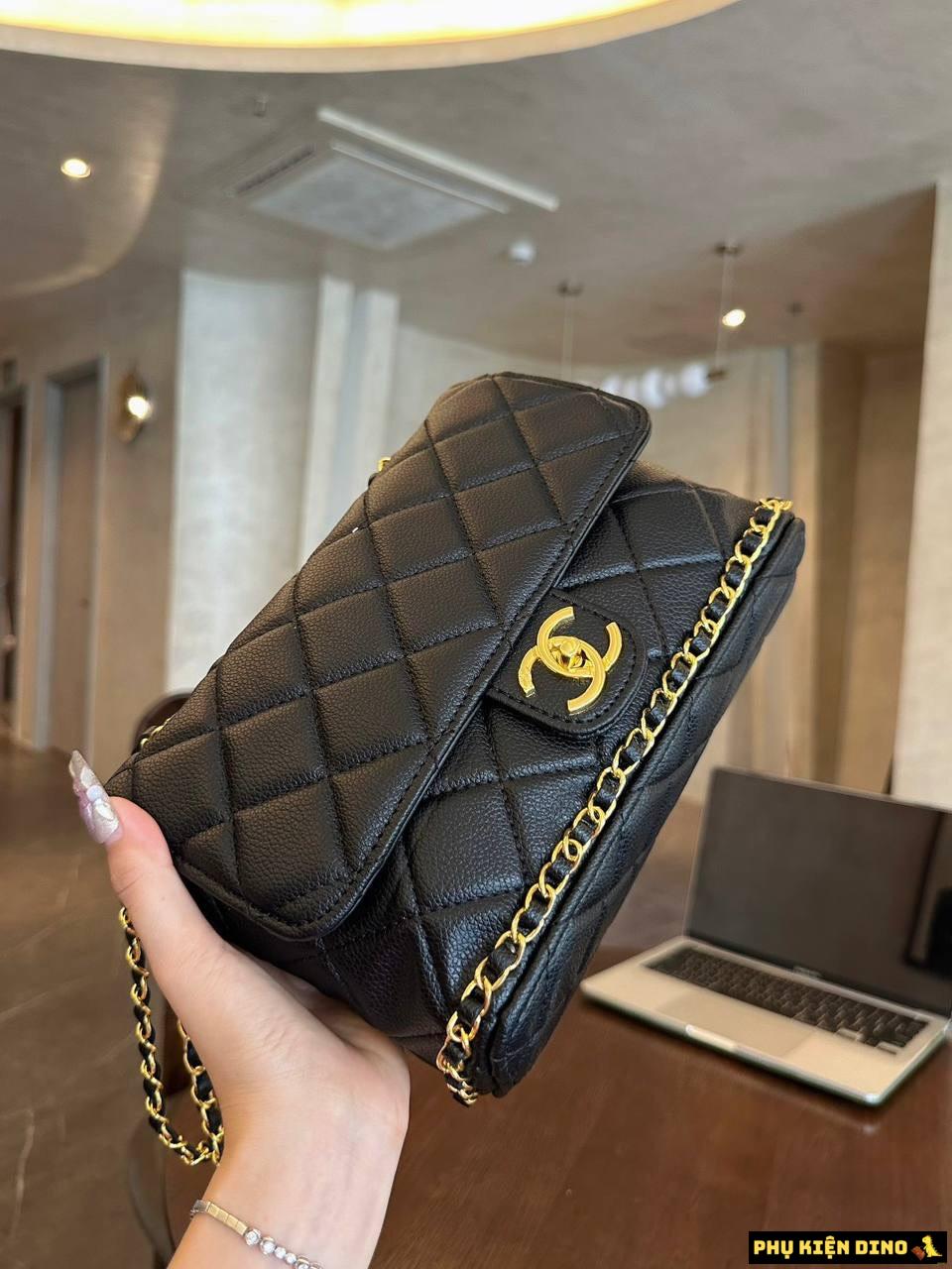 Túi Xách Tay Chanel Viền Xích Đáy Khóa Vàng Size 22 1 Túi Chanel Viền Xích Đáy Màu Đen