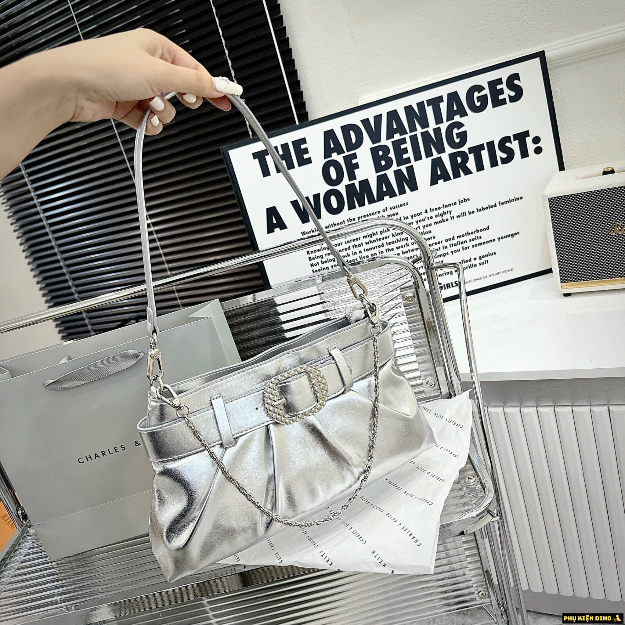 Túi Charles & Keith CNK Avis Belted Ruched Noir Màu Kem Bạc 4 Túi Charles & Keith CNK Avis Noir Silver