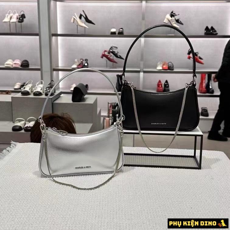 Túi Đeo Vai Nữ Charles & Keith CNK Curved Shoulder Bag Noir CK2-80151362-A 9 Túi Charles & Keith Curved Noir Silver