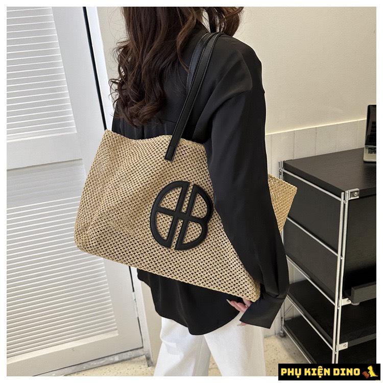 Túi Cói Size To Vintage Màu Nâu Đen Kèm Ví Nhỏ 12 Túi Cối Màu Nâu Chữ Đen