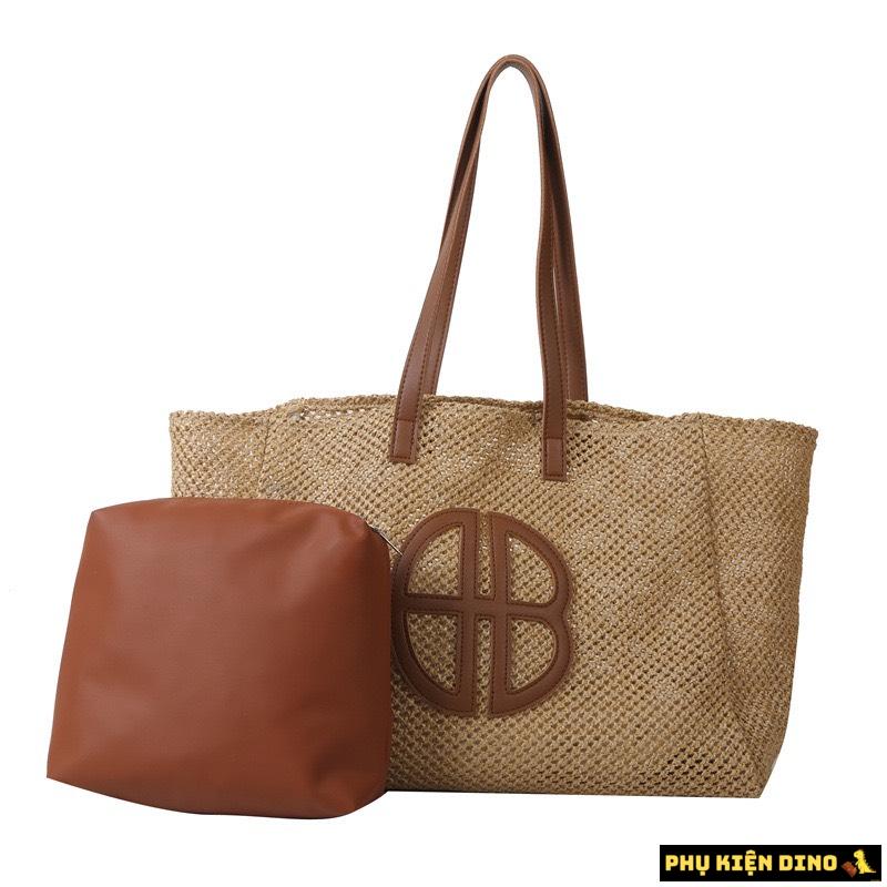Túi Cói Size To Vintage Màu Nâu Đen Kèm Ví Nhỏ 1 Túi Cói Size To Vintage Màu Nâu Đen Kèm Ví Nhỏ