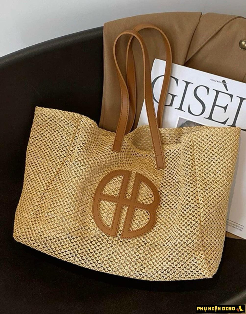 Túi Cói Size To Vintage Màu Nâu Đen Kèm Ví Nhỏ 11 Túi Cói Size To Vintage Màu Nâu