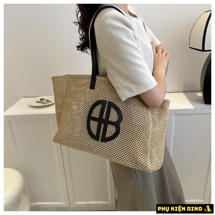 Túi Cói Size To Vintage Màu Nâu Đen Kèm Ví Nhỏ 7 Túi Cối To Màu Nâu Chữ Đen