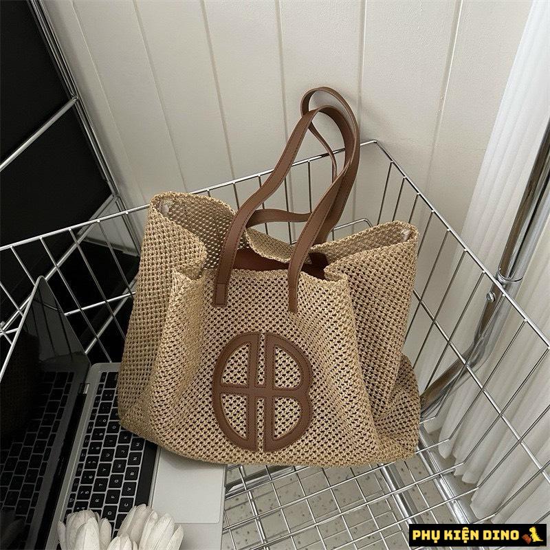 Túi Cói Size To Vintage Màu Nâu Đen Kèm Ví Nhỏ 5 Túi Cối To Màu Nâu Chữ Nâu