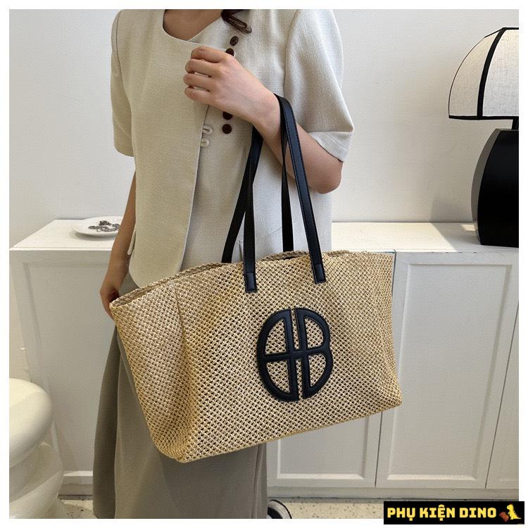 Túi Cói Size To Vintage Màu Nâu Đen Kèm Ví Nhỏ 2 Túi Cói Vintage