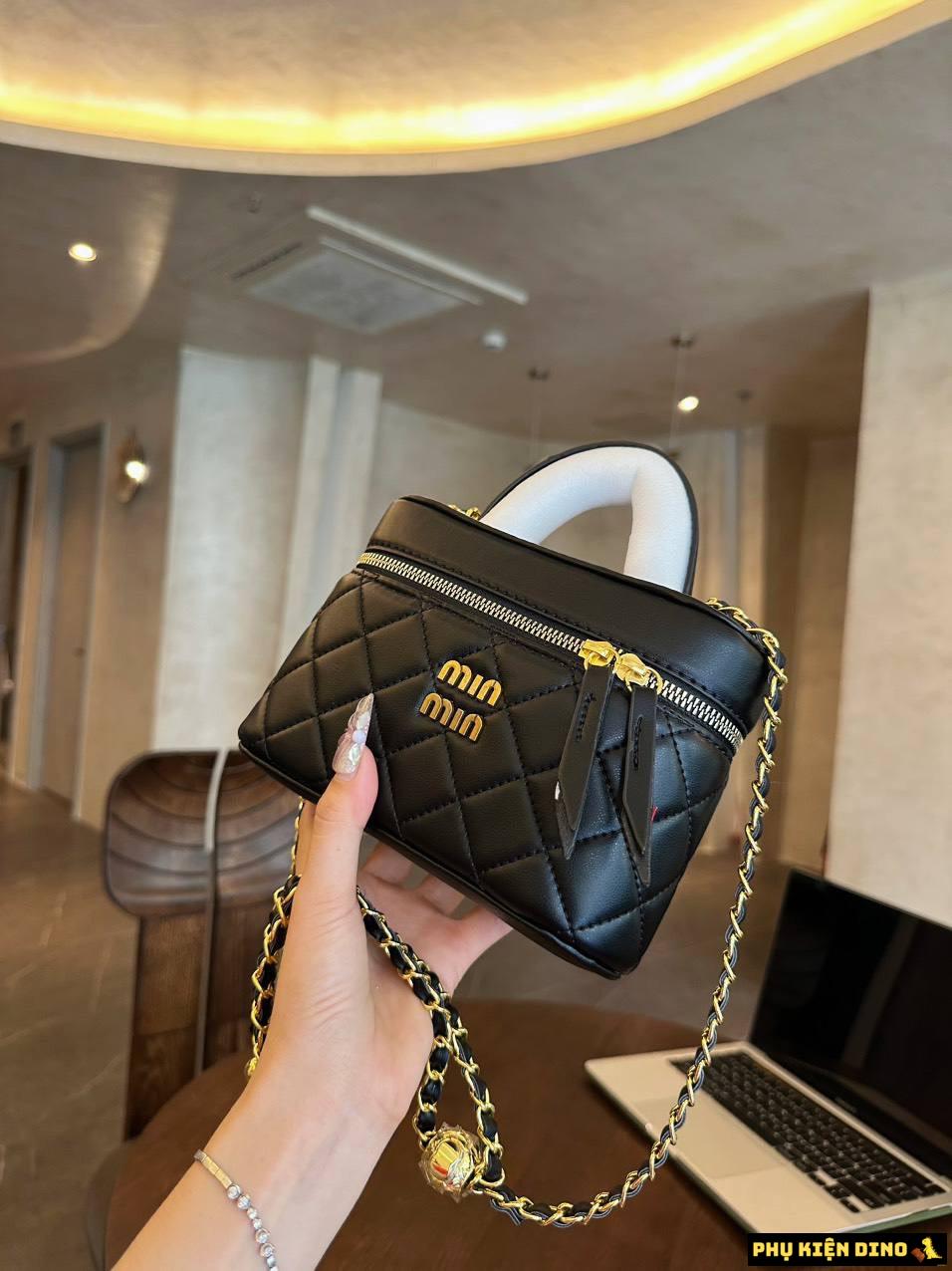 Túi Cốp Trống Miu Miu 2 Màu Đen Trắng Size 20 10 Túi Cốp Miu Miu Black