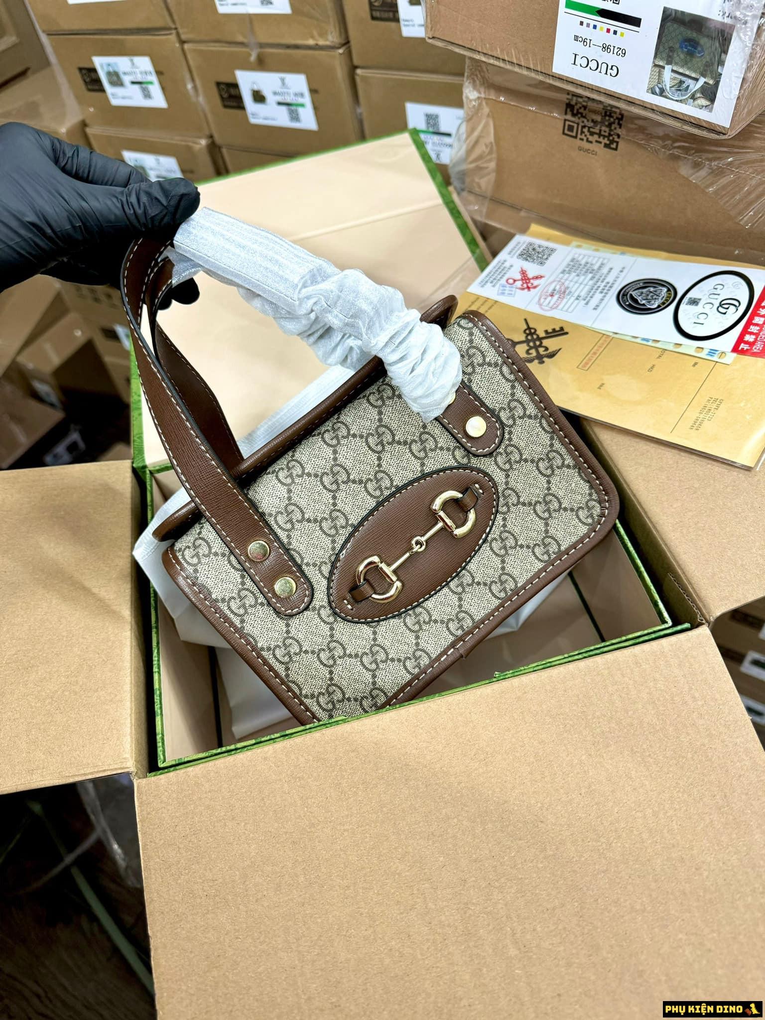Túi Gucci Horsebit 1955 Beige Brown 4 Túi Gucci Horsebit 1955 Mini Top Handle Bag Màu Nâu