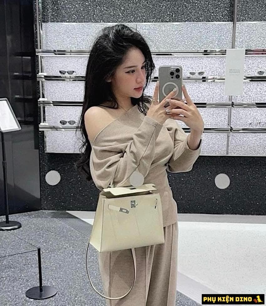 Túi Hermes Kelly Size 25 Trắng Nâu Đen 7 Túi Hermes Kelly Size 25 Full White