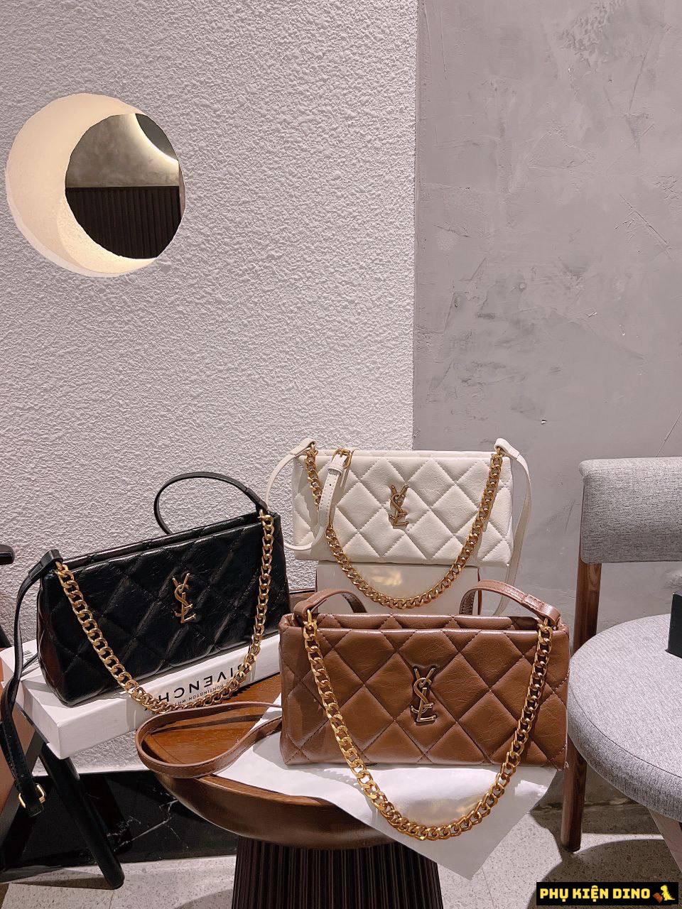 Túi Kẹp Nách Saint Laurent YSL 3 Màu Đen Trắng Nâu Size 25 12 Túi Kẹp Nách Saint Laurent YSL Black White Brown