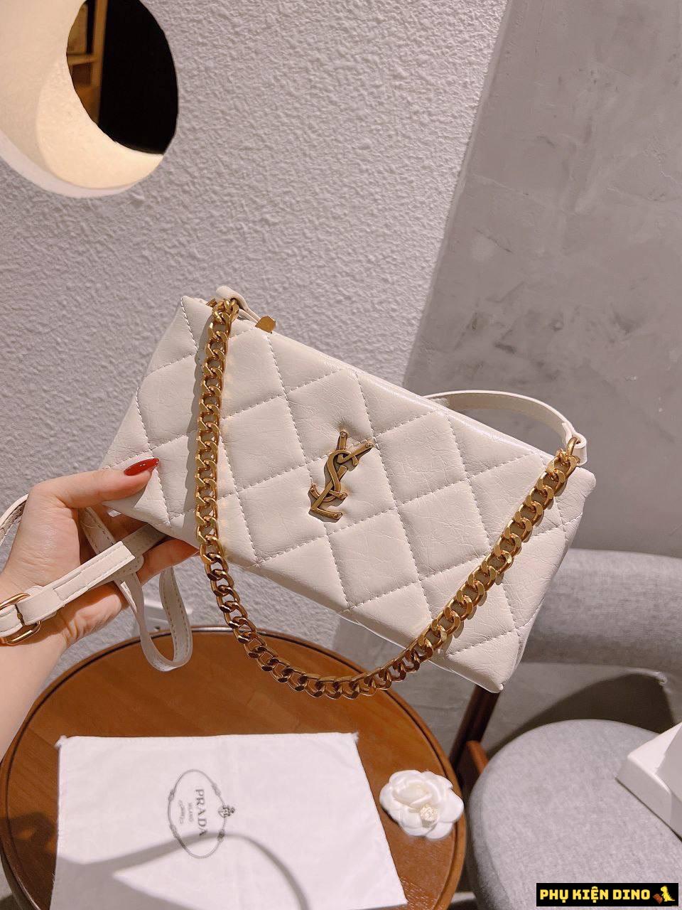 Túi Kẹp Nách Saint Laurent YSL 3 Màu Đen Trắng Nâu Size 25 9 Túi Kẹp Nách Saint Laurent YSL Màu Trắng dây Vàng