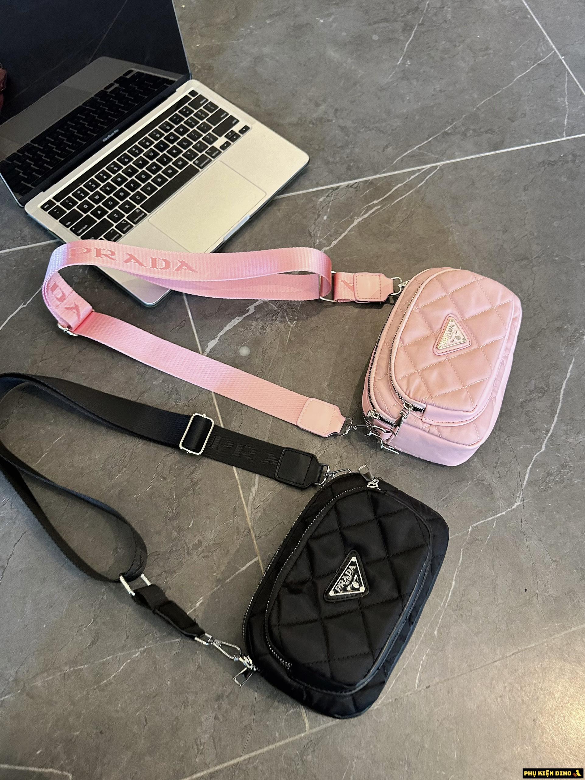 Túi Prada 3 Ngăn Ô Trám Dù Màu Hồng Đen 11 Túi Prada 3 Ngăn Hồng Đen