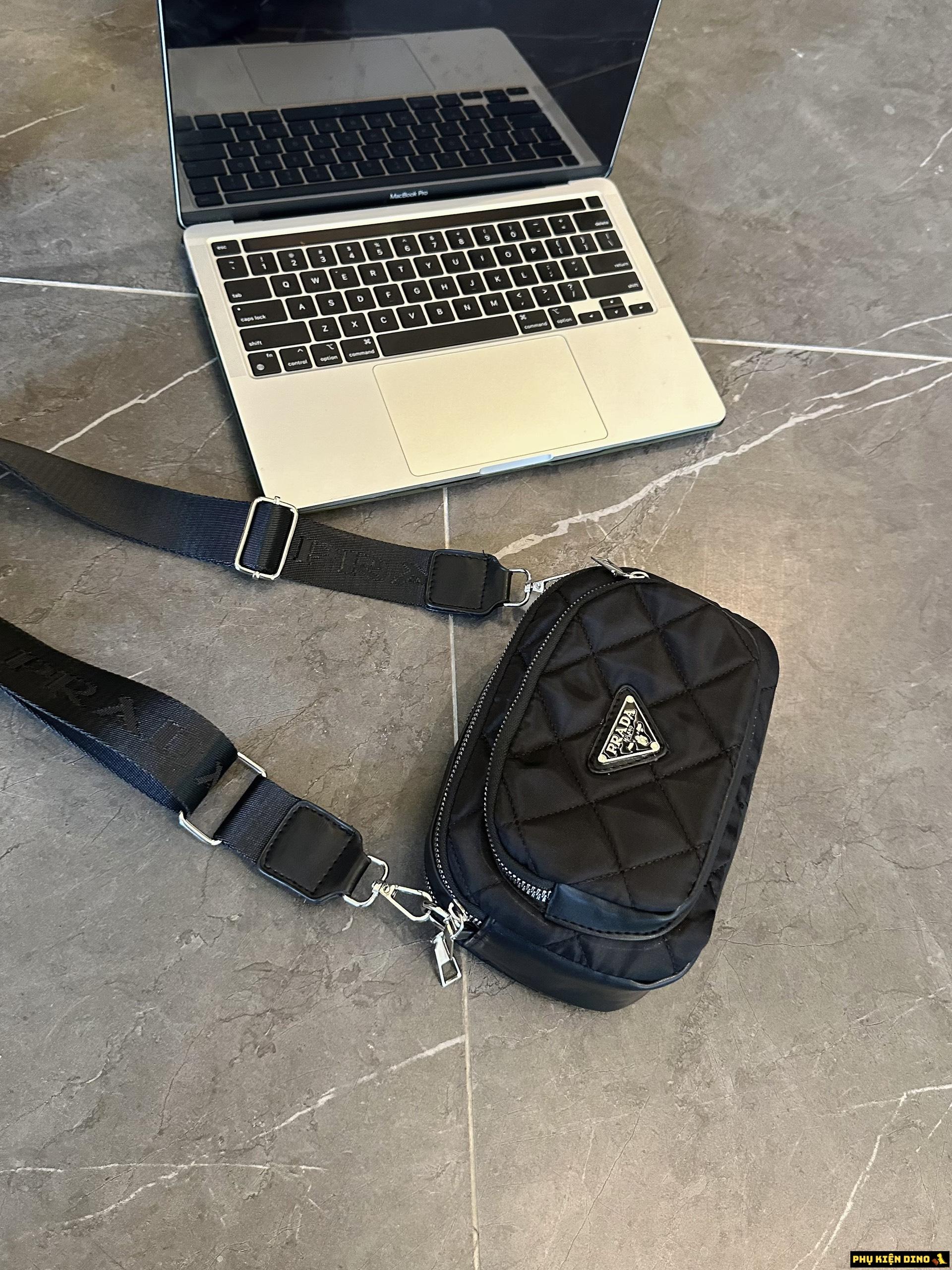 Túi Prada 3 Ngăn Ô Trám Dù Màu Hồng Đen 10 Túi Prada 3 Ngăn Ô Trám Dù Black